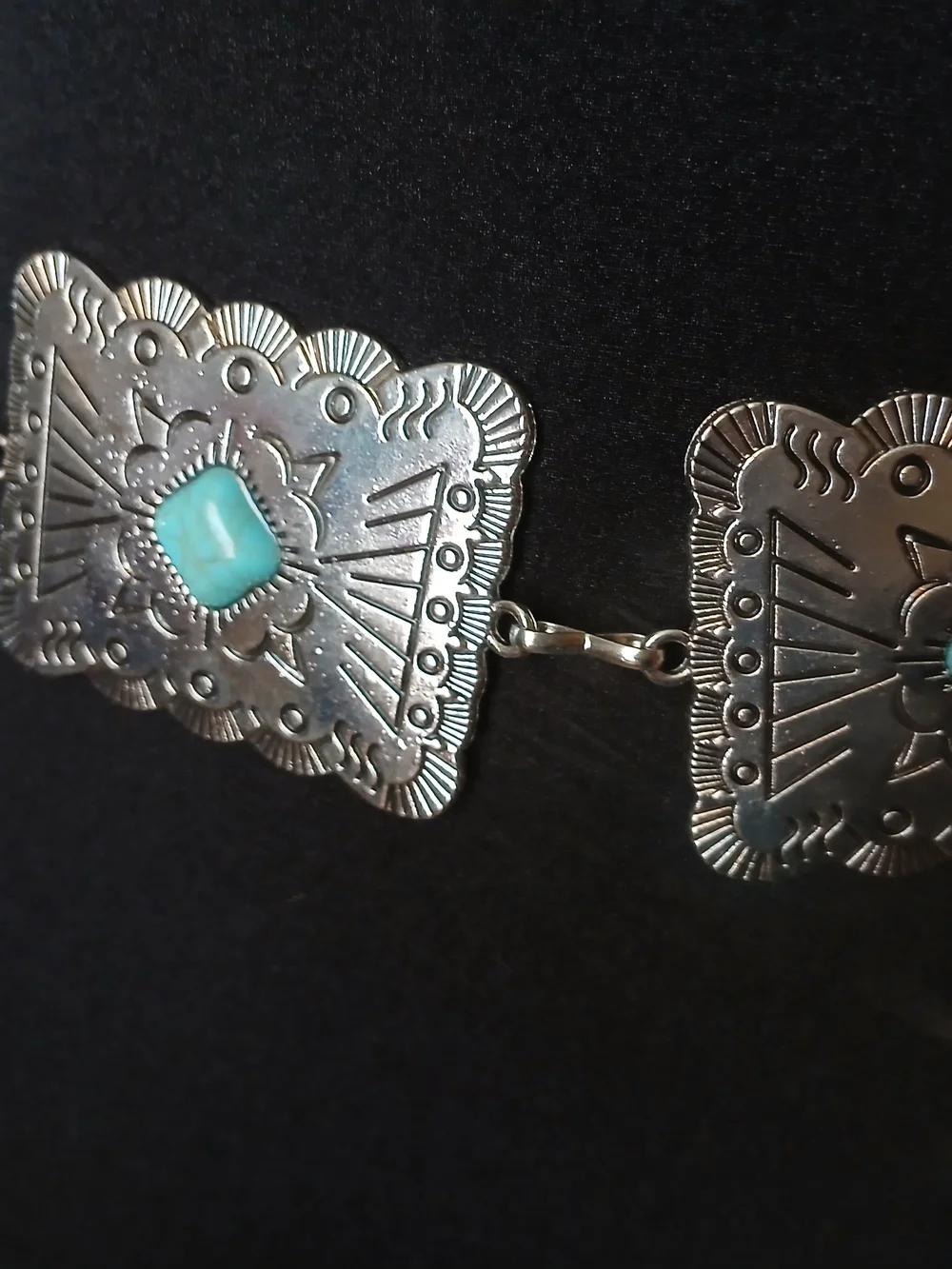 Silver-Tone Concho Waist Belt with Turquoise Accents - Women's Accessory